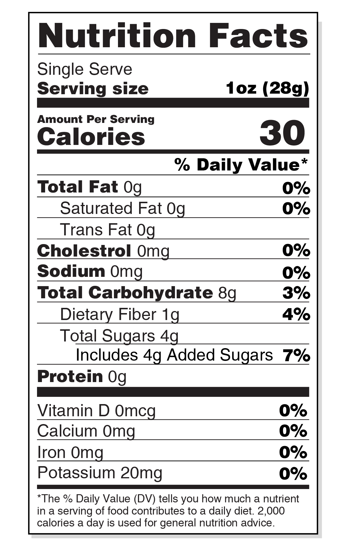 Nutrition Facts label for Papa and Nana's Pineapple Fruit Pop