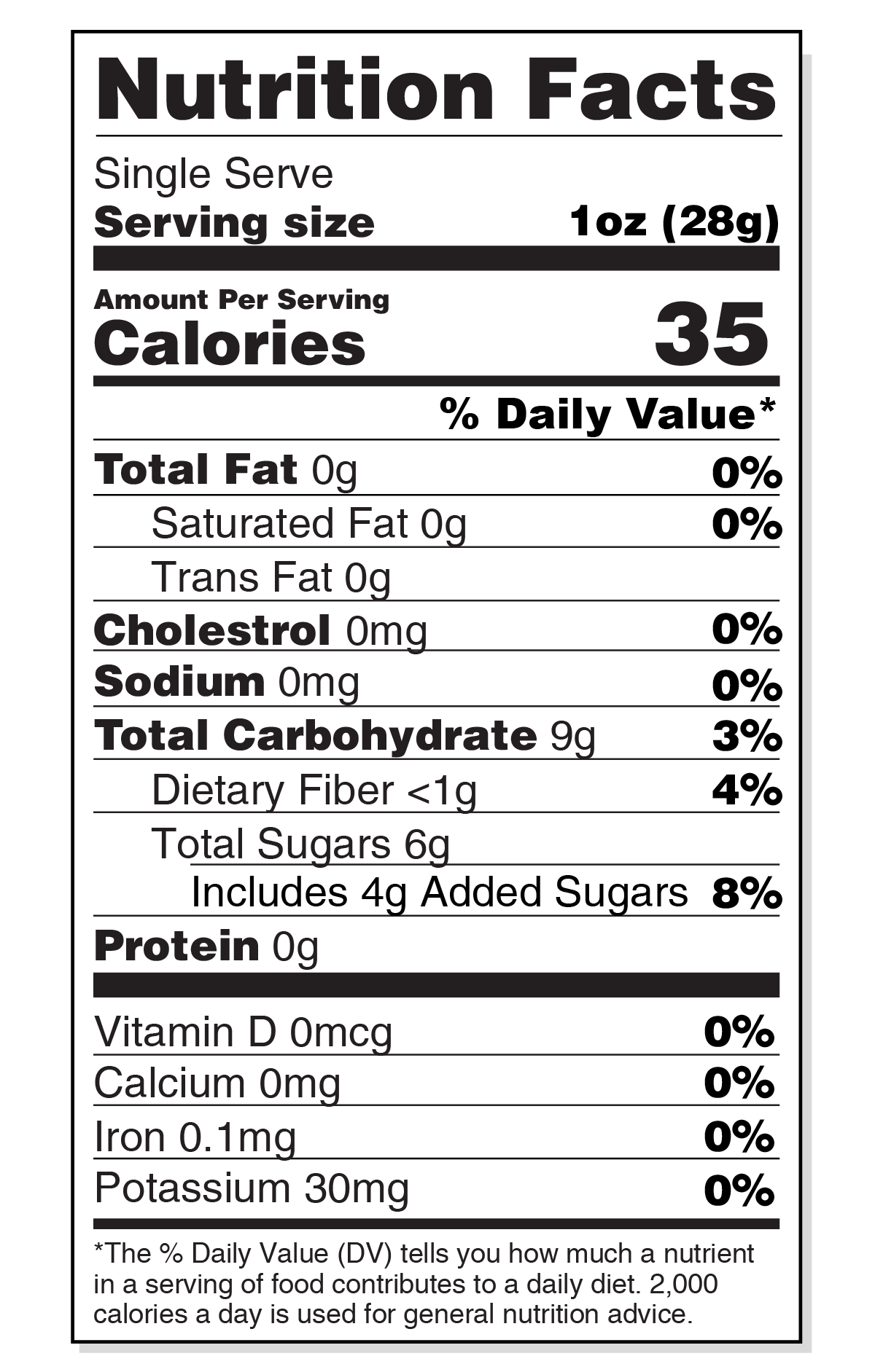 Nutrition Facts label for Papa and Nana's Raspberry Fruit Pop
