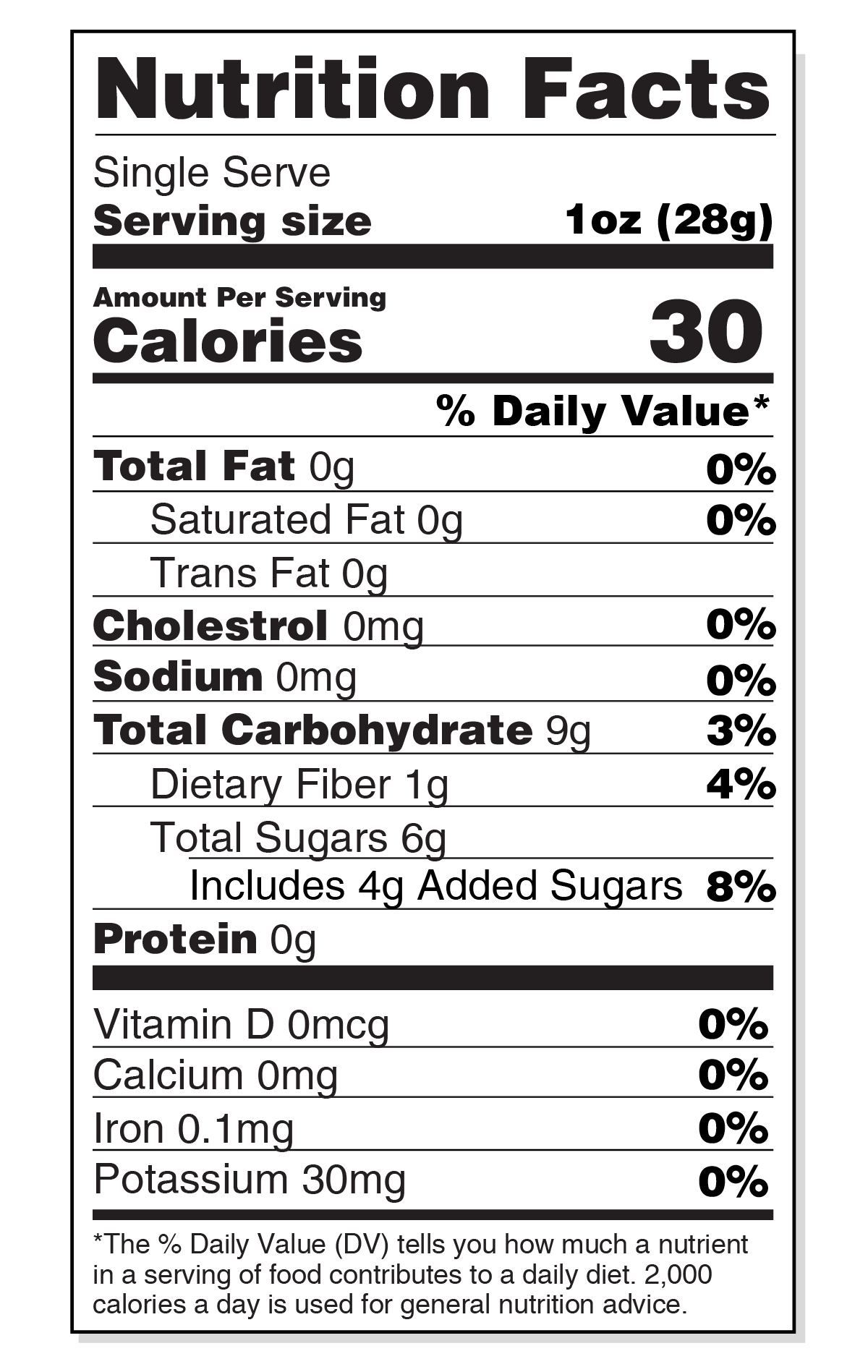 Nutrition Facts label for Papa and Nana's Strawberry Fruit Pop